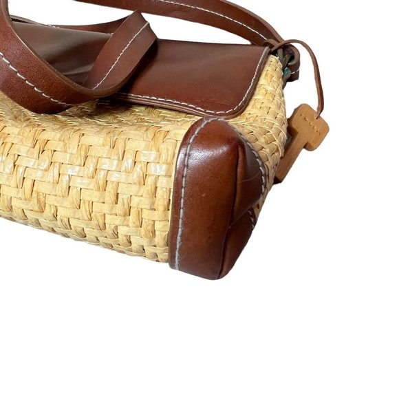 Fossil Straw Woven Shoulder Bag Brown Leather - Picture 6 of 12